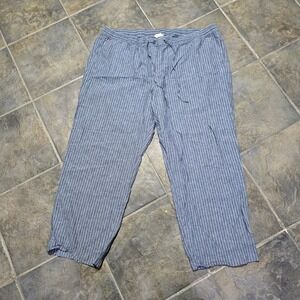 Talbots‎ Linen Cotton Pants Womens 26W Blue White Pinstripe Drawstring Straight